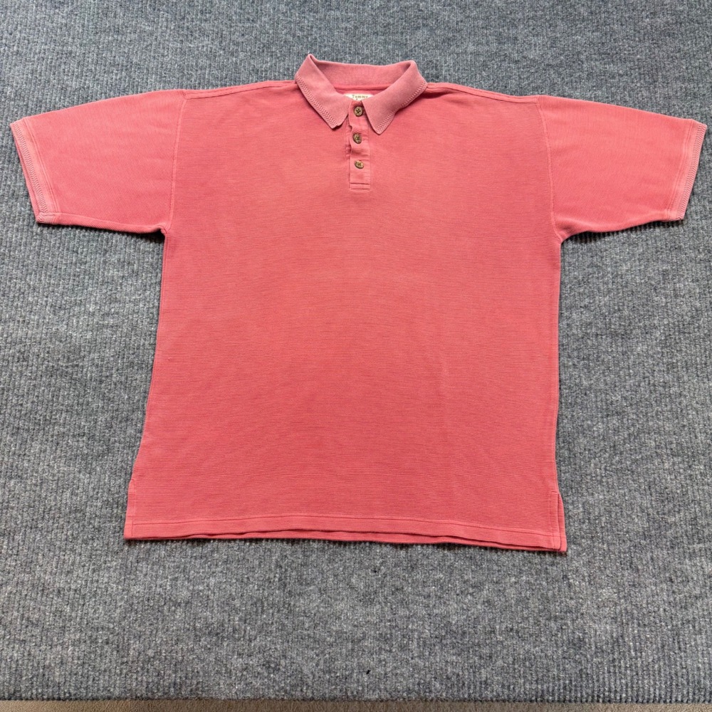 VTG Tommy Bahama Mens M Silk Blend Polo Shirt Salmon Pink Resort Preppy Textured